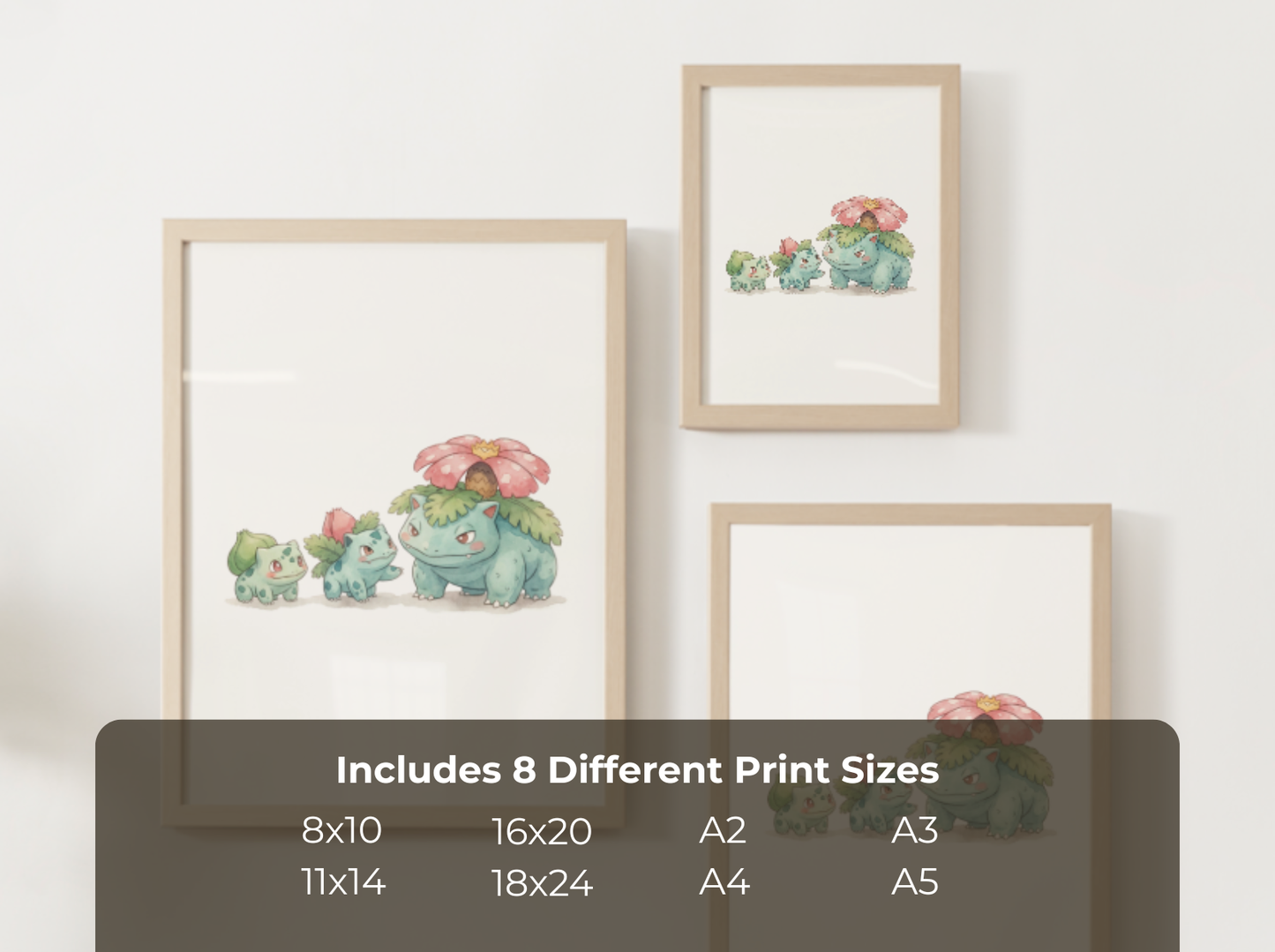Bulbasaur Evolution Nursery Wall Art Printable, Watercolor Pokemon Evolution Poster, Instant Download