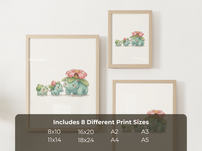 Bulbasaur Evolution Nursery Wall Art Printable, Watercolor Pokemon Evolution Poster, Instant Download