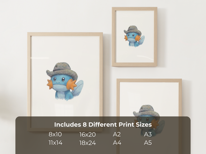 Van Gogh Mudkip Nursery Wall Art Printable, Cute Kids Room Decor, Neutral Pokémon Poster, Instant Download Digital Print
