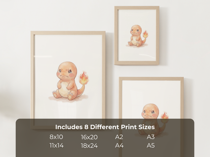Pokemon Charmander Angry Nursery Wall Art Printable, Cute Kids Room Decor, Watercolor Pokemon Poster, Instant Download Digital Print