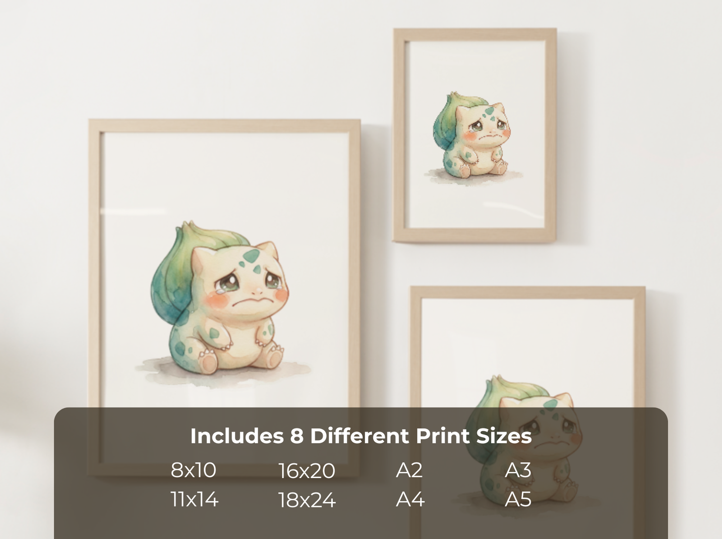 Pokemon Bulbasaur Sad Nursery Wall Art Printable, Cute Kids Room Decor, Watercolor Pokemon Poster, Instant Download Digital Print