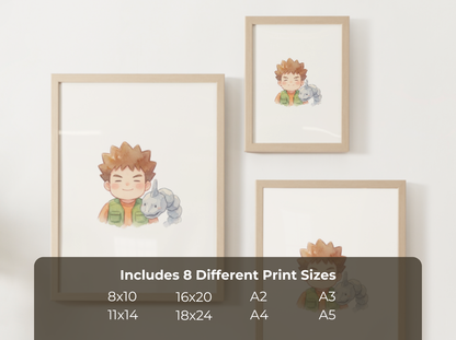 Brock and Onix Duo Nursery Wall Art Printable, Cute Kids Room Decor, Watercolor Trainer Pokemon Poster, Instant Download Digital Print