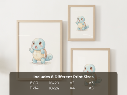 Pokemon Squirtle Surprised Nursery Wall Art Printable, Cute Kids Room Decor, Watercolor Pokemon Poster, Instant Download Digital Print