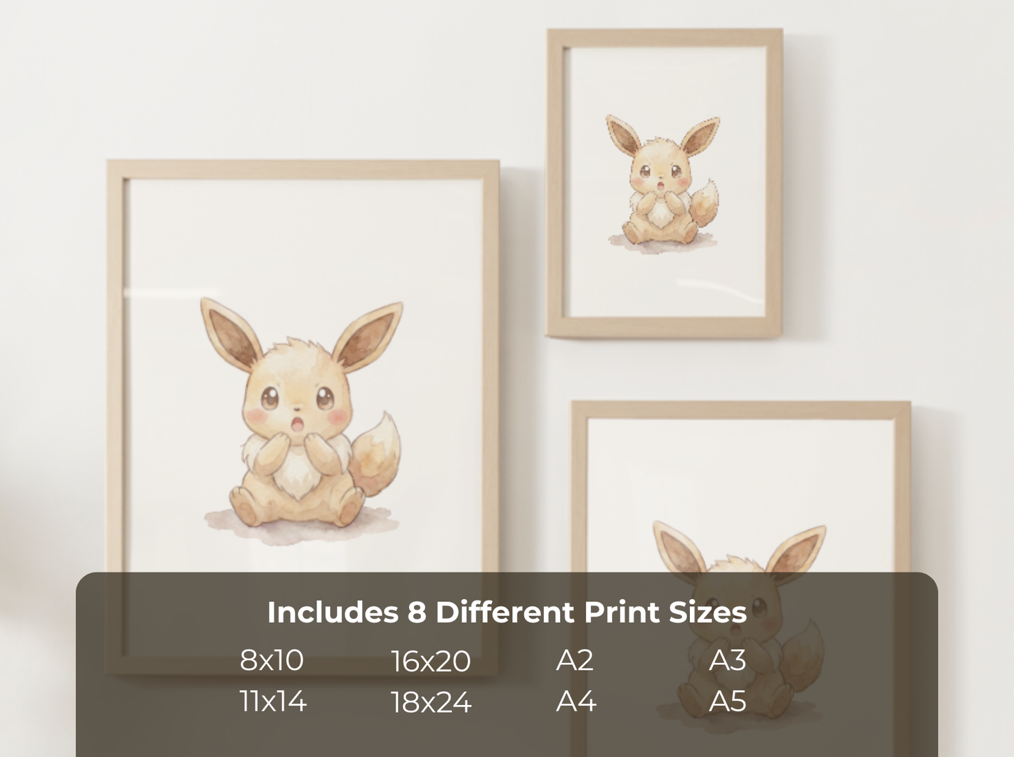 Pokemon Eevee Surprised Nursery Wall Art Printable, Cute Kids Room Decor, Watercolor Pokemon Poster, Instant Download Digital Print