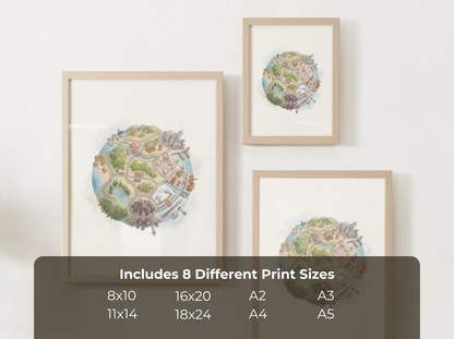 Unova Region Wall Art Printable, Pokemon Globe Poster, Watercolor Map Inspired Decor, Kids Room Wall Print, Instant Download