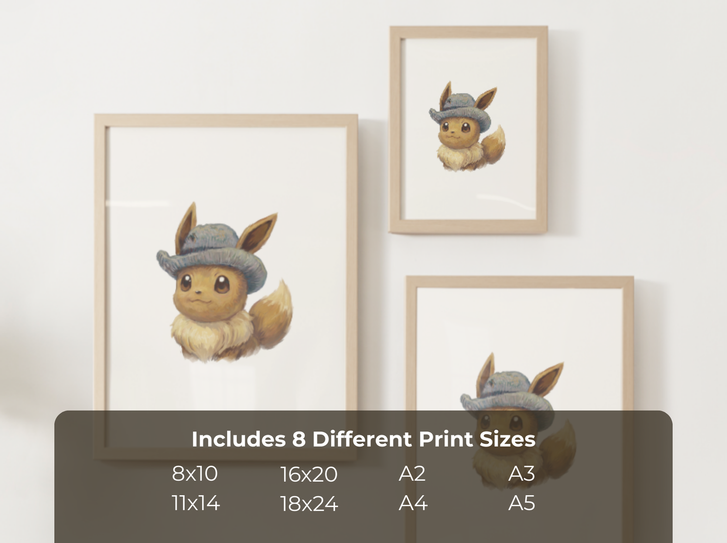 Van Gogh Eevee Nursery Wall Art Printable, Cute Kids Room Decor, Neutral Pokémon Poster, Instant Download Digital Print