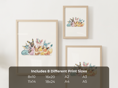 Eevee Evolutions Nursery Wall Art Printable, Watercolor Pokemon Evolution Poster, Instant Download