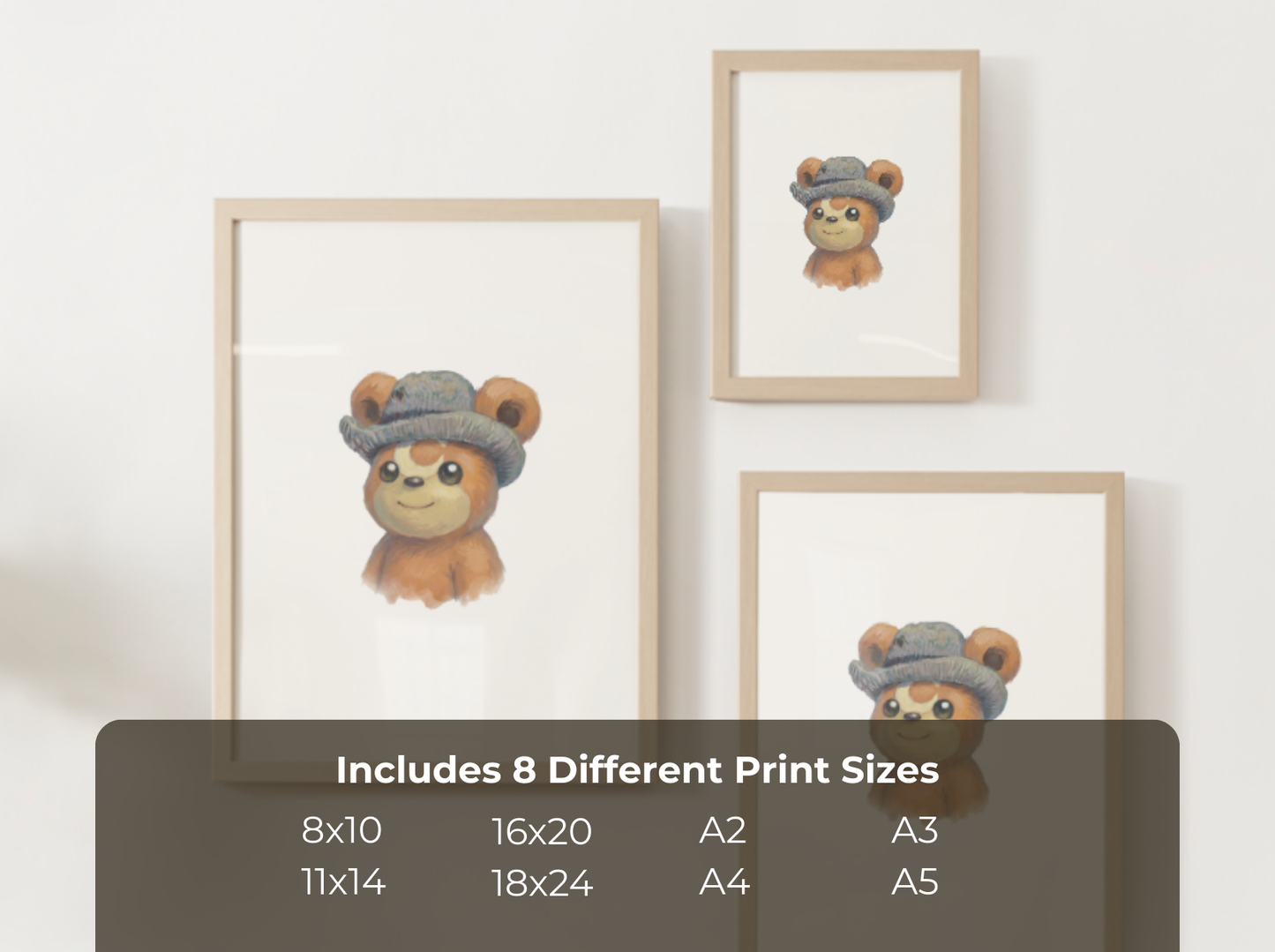 Van Gogh Teddiursa Nursery Wall Art Printable, Cute Kids Room Decor, Neutral Pokémon Poster, Instant Download Digital Print