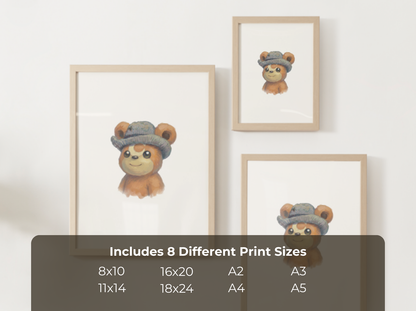 Van Gogh Teddiursa Nursery Wall Art Printable, Cute Kids Room Decor, Neutral Pokémon Poster, Instant Download Digital Print