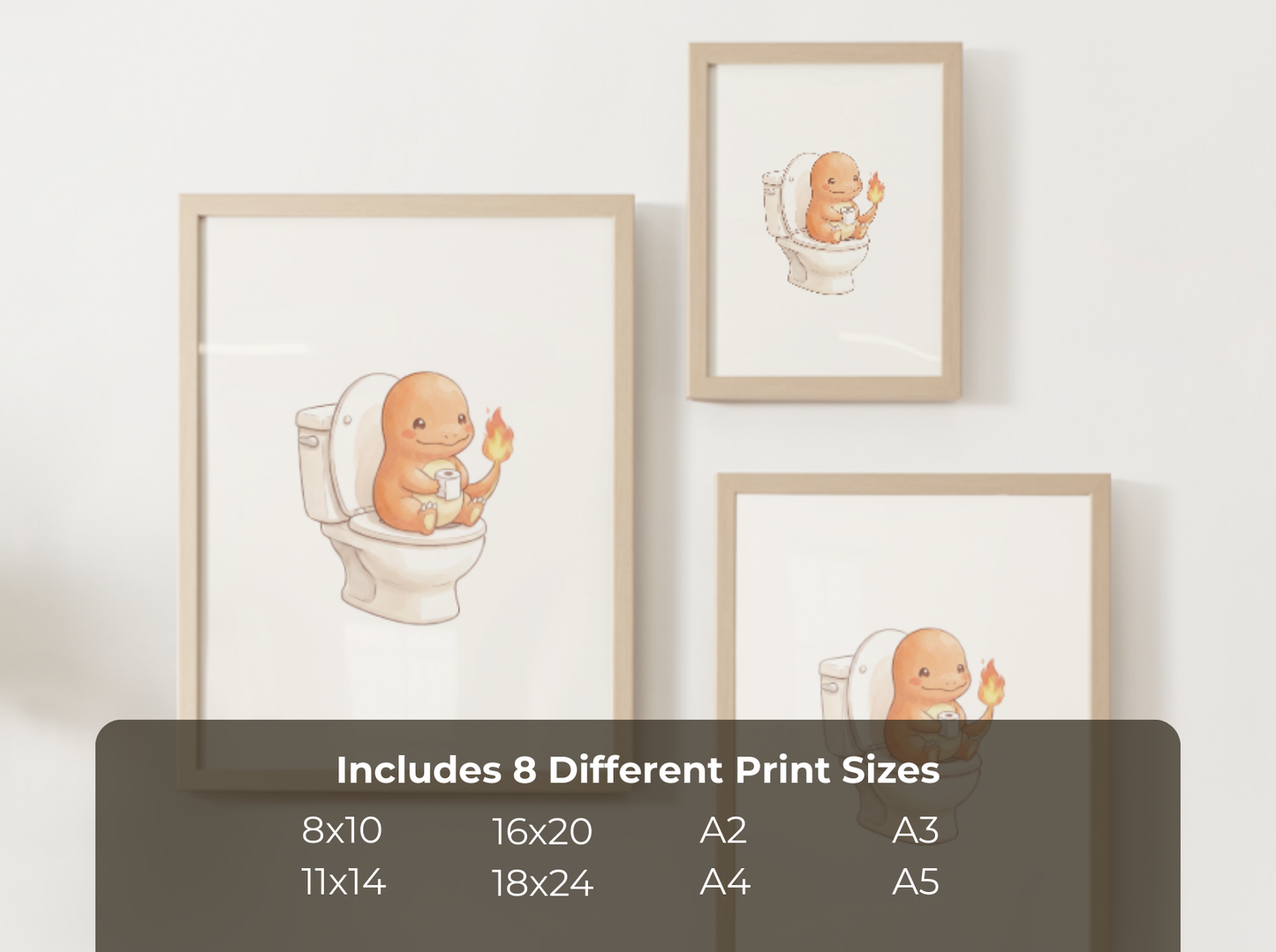 Charmander Toilet Poster, Kids Bathroom Decor (Instant Download)