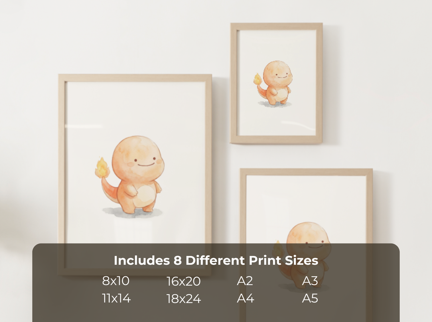 Ditto Style Charmander Nursery Wall Art Printable, Cute Kids Room Decor, Watercolor Pokemon Poster, Instant Download