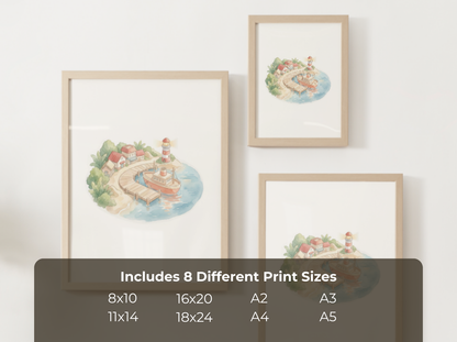 Pokémon Vermilion City Nursery Wall Art Printable, Watercolor Kanto Town Decor, Pastel Kids Room Poster, Instant Download