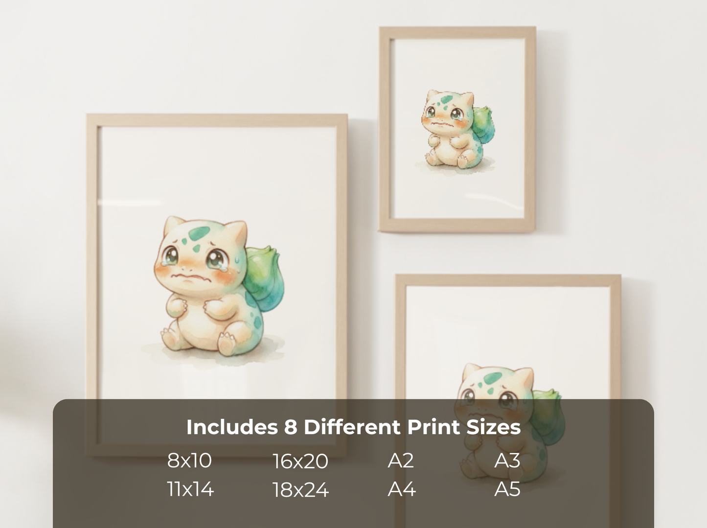 Pokemon Bulbasaur Scared Nursery Wall Art Printable, Cute Kids Room Decor, Watercolor Pokemon Poster, Instant Download Digital Print