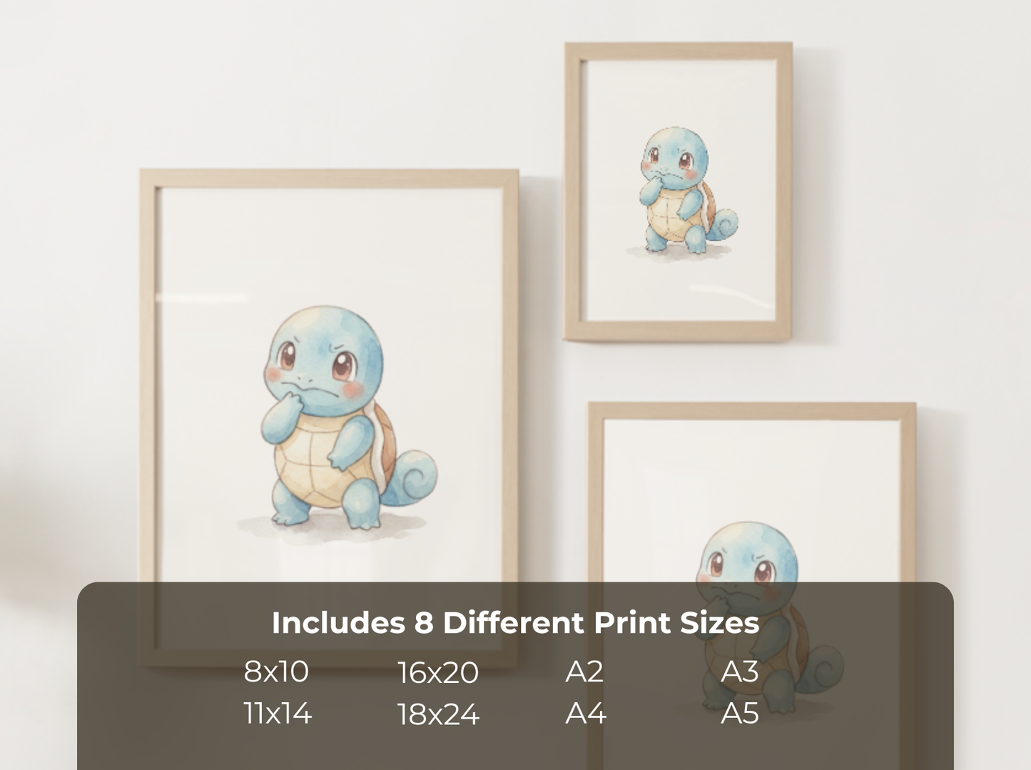 Pokemon Squirtle Confused Nursery Wall Art Printable, Cute Kids Room Decor, Watercolor Pokemon Poster, Instant Download Digital Print