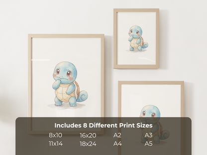 Pokemon Squirtle Confused Nursery Wall Art Printable, Cute Kids Room Decor, Watercolor Pokemon Poster, Instant Download Digital Print