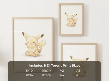 Pokemon Pikachu Happy Nursery Wall Art Printable, Cute Kids Room Decor, Watercolor Pokemon Poster, Instant Download Digital Print