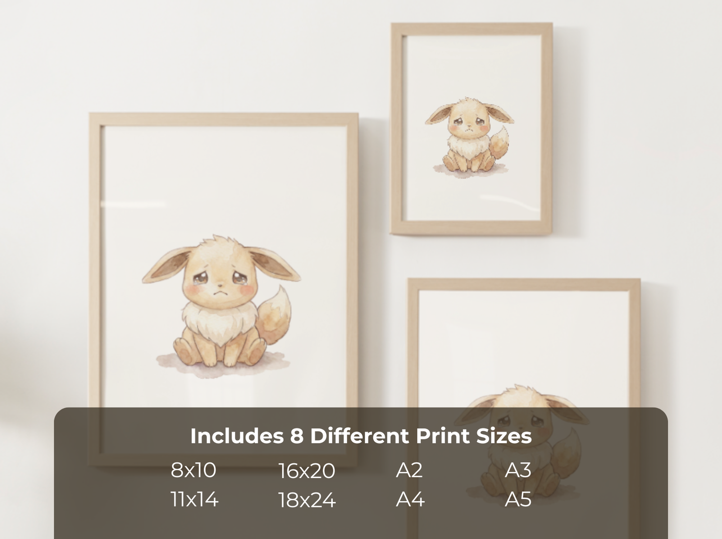 Pokemon Eevee Sad Nursery Wall Art Printable, Cute Kids Room Decor, Watercolor Pokemon Poster, Instant Download Digital Print