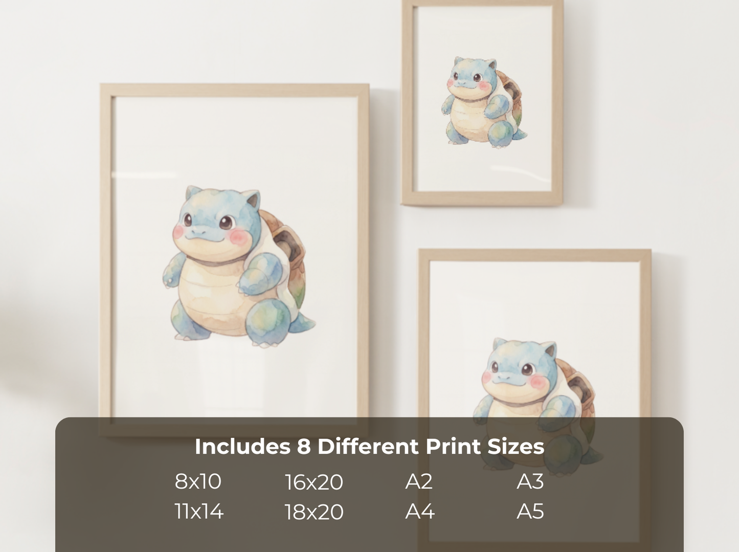 Pokemon Blastoise Nursery Wall Art Printable, Cute Kids Room Decor, Blue Pokemon Poster, Instant Download Digital Print