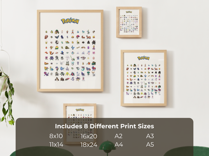 Pokemon Gen 8 Pokedex Poster, Galar Wall Art, Kids Bedroom Decor, Pixel Edition Printable Digital Download