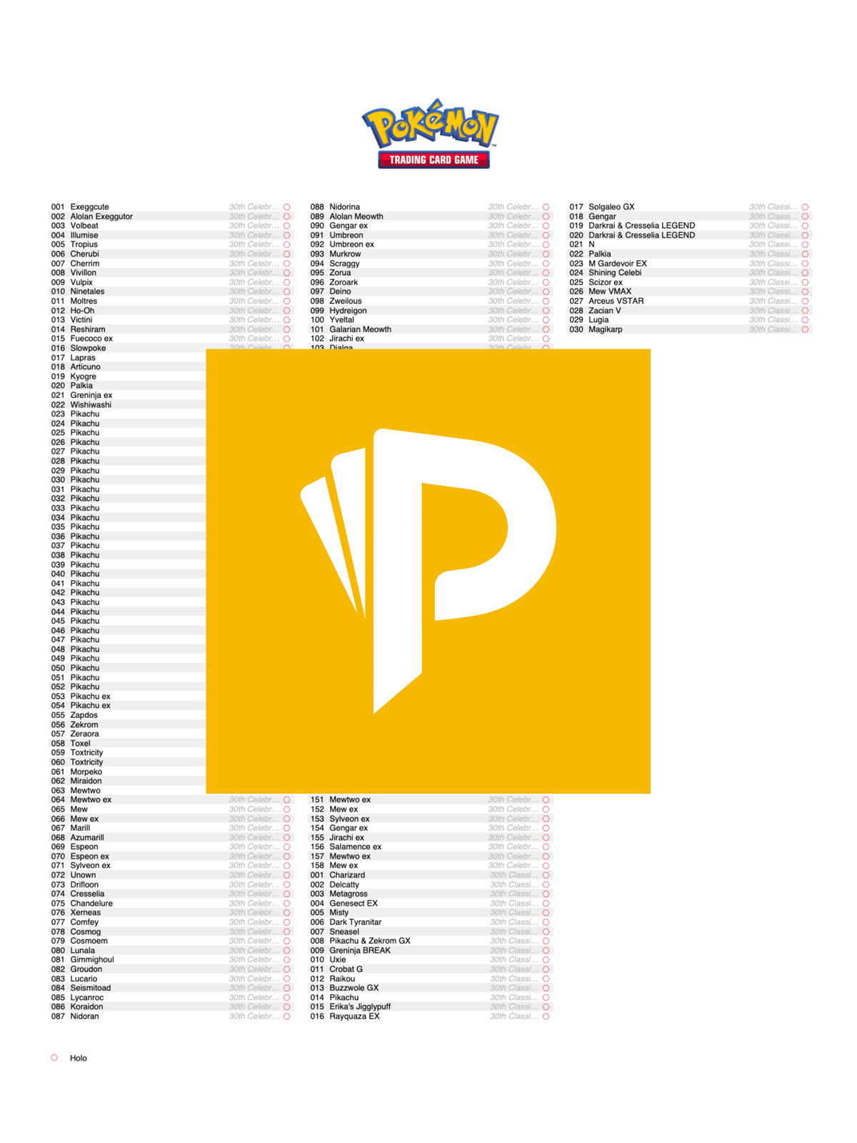 Pokémon 30th Celebration with Classic Collection Printable Master and Complete Set Binder Placeholders + Checklist (Digital Download)