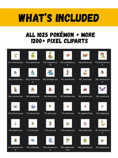 1200+ Pokémon Pixel PNG Clipart Bundle: Pikachu Art Pixel Edition Retro Game Style (Digital Download)