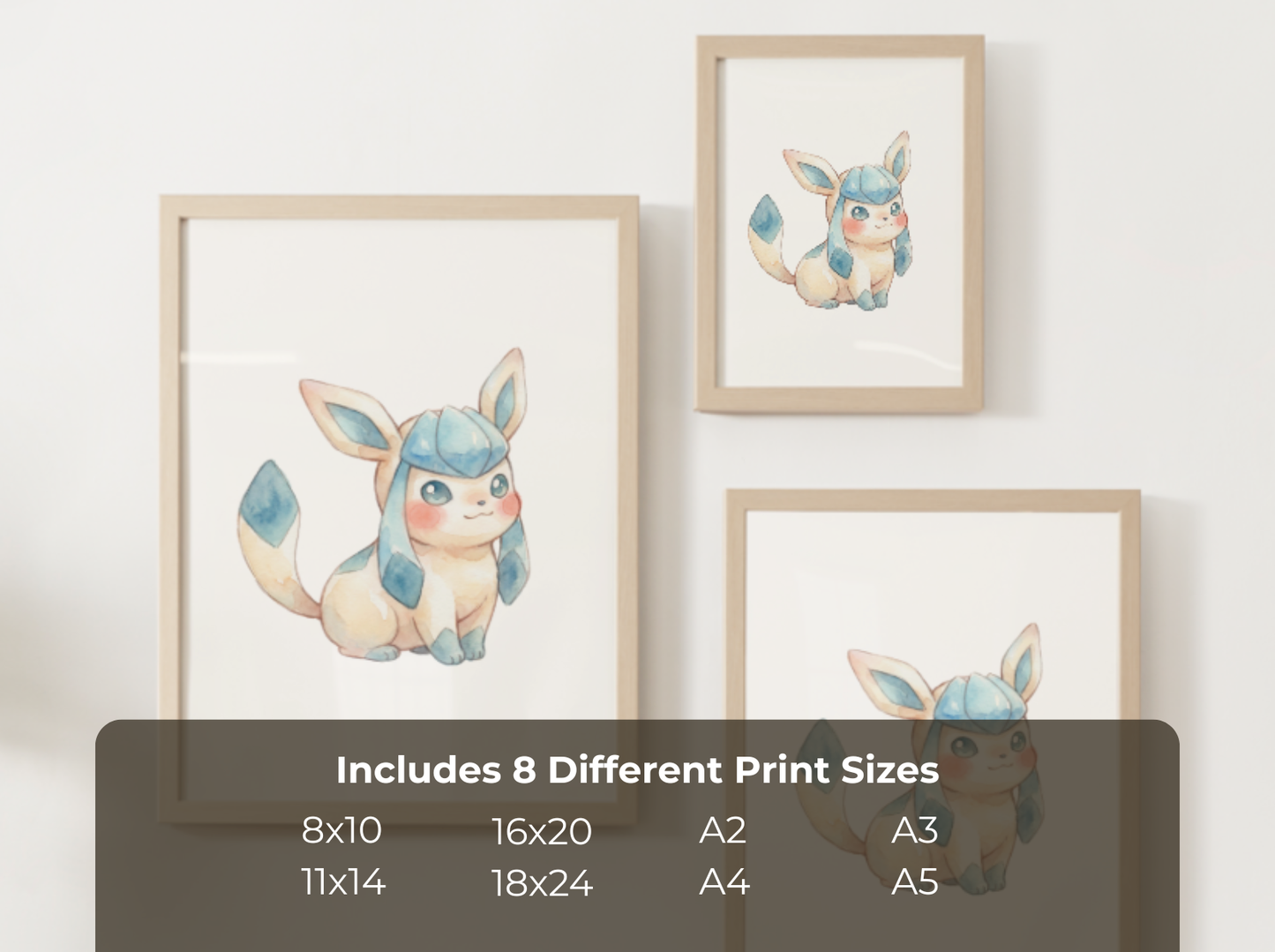 Pokemon Glaceon Nursery Wall Art Printable, Cute Kids Room Decor, Blue Pokemon Poster, Instant Download Digital Print