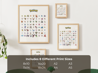 Pokémon Gen 6 Pokédex Poster, Kalos Wall Art, Kids Bedroom Decor, Pixel Edition Printable Digital Download