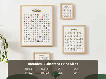Pokemon Gen 5 Pokedex Poster, Unova Wall Art, Kids Bedroom Decor, Pixel Edition Printable Digital Download