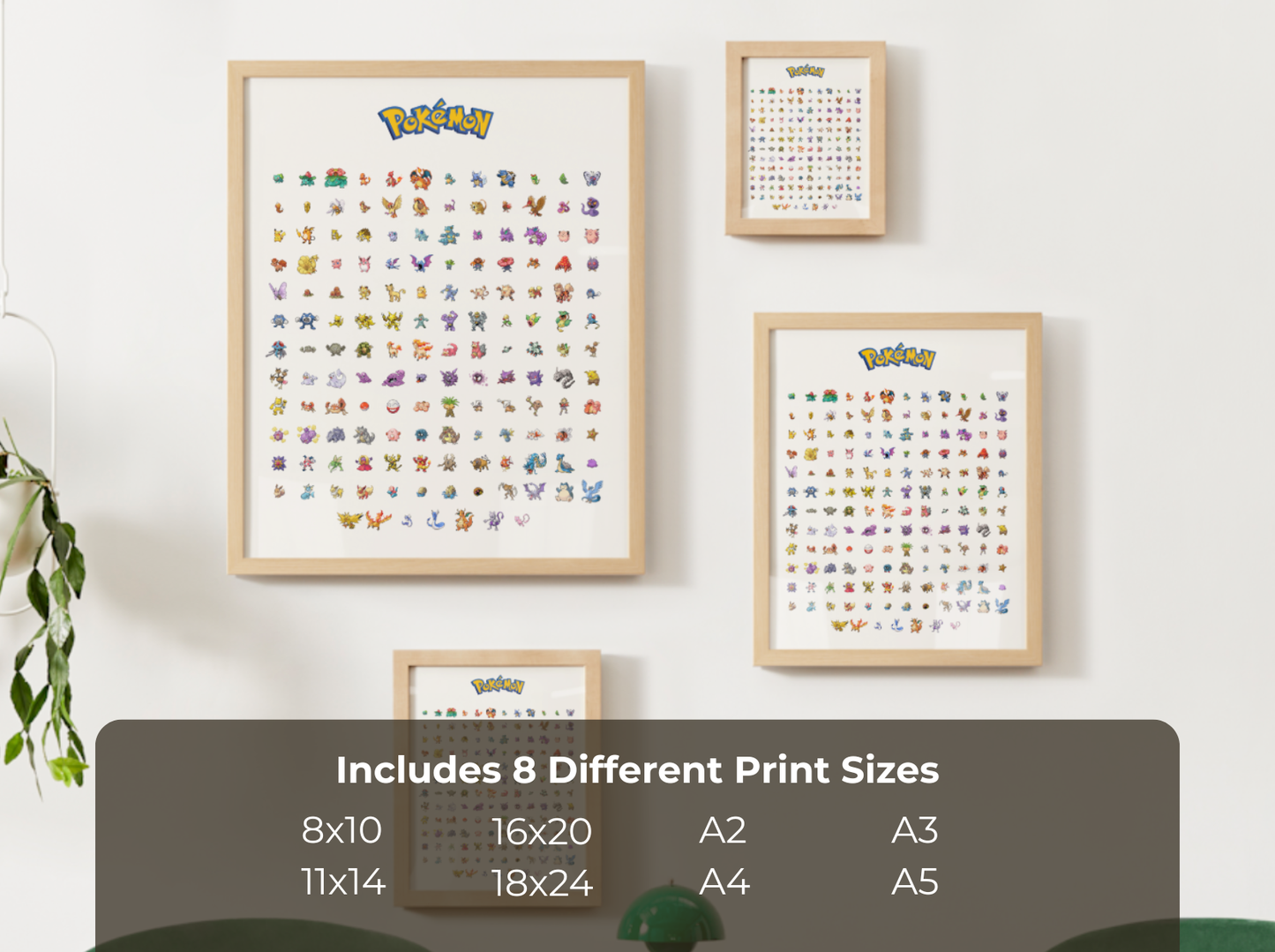 Pokemon Gen 1 Pokedex Poster, Kanto Wall Art, Kids Bedroom Decor, Pixel Edition Printable Digital Download