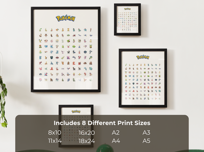 Pokemon Gen 2 Pokedex Poster, Johto Wall Art, Kids Bedroom Decor, Original Artwork Printable Digital Download