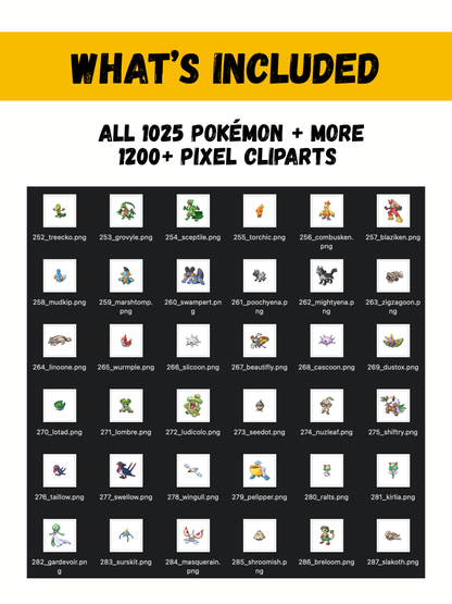 1200+ Pokémon Pixel PNG Clipart Bundle: Pikachu Art Pixel Edition Retro Game Style (Digital Download)