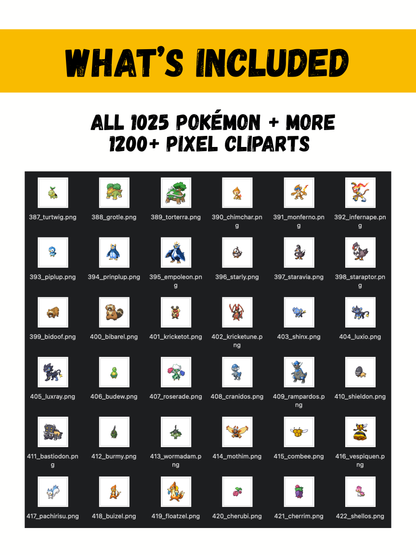 1200+ Pokémon Pixel PNG Clipart Bundle: Pikachu Art Pixel Edition Retro Game Style (Digital Download)