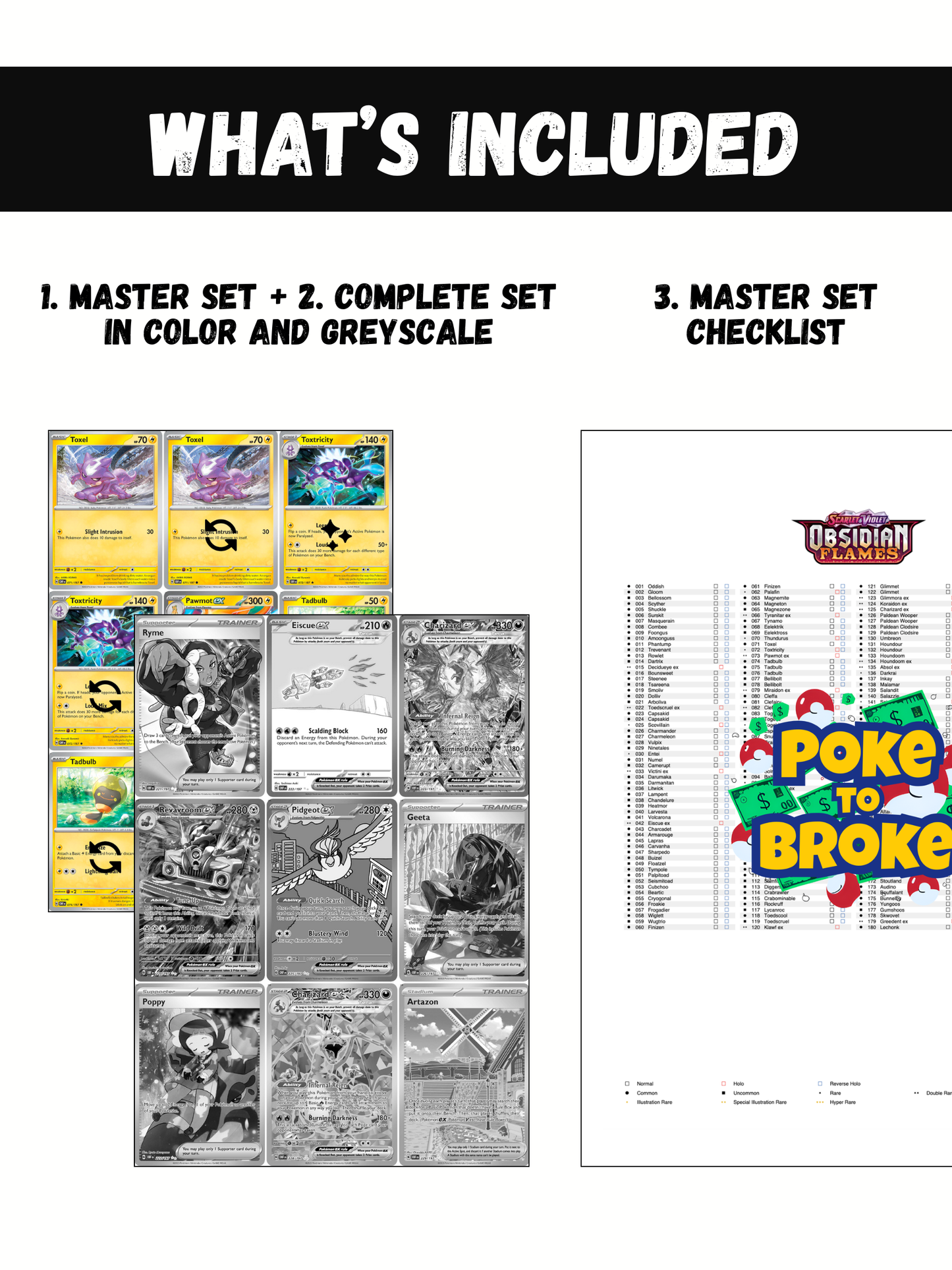 Scarlet & Violet: Obsidian Flames Printable Master and Complete Set Binder Placeholders + Checklist (Digital Download)