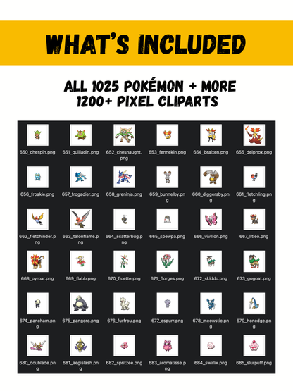 1200+ Pokémon Pixel PNG Clipart Bundle: Pikachu Art Pixel Edition Retro Game Style (Digital Download)