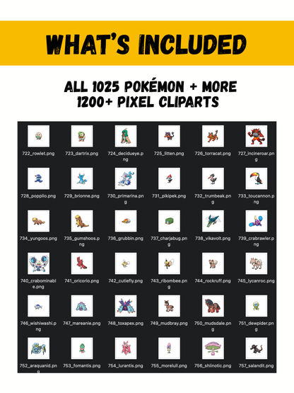 1200+ Pokémon Pixel PNG Clipart Bundle: Pikachu Art Pixel Edition Retro Game Style (Digital Download)