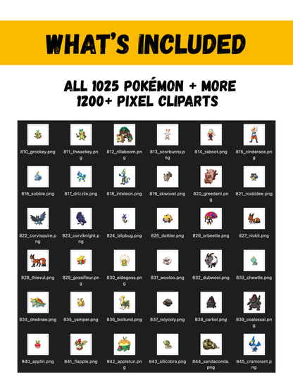 1200+ Pokémon Pixel PNG Clipart Bundle: Pikachu Art Pixel Edition Retro Game Style (Digital Download)