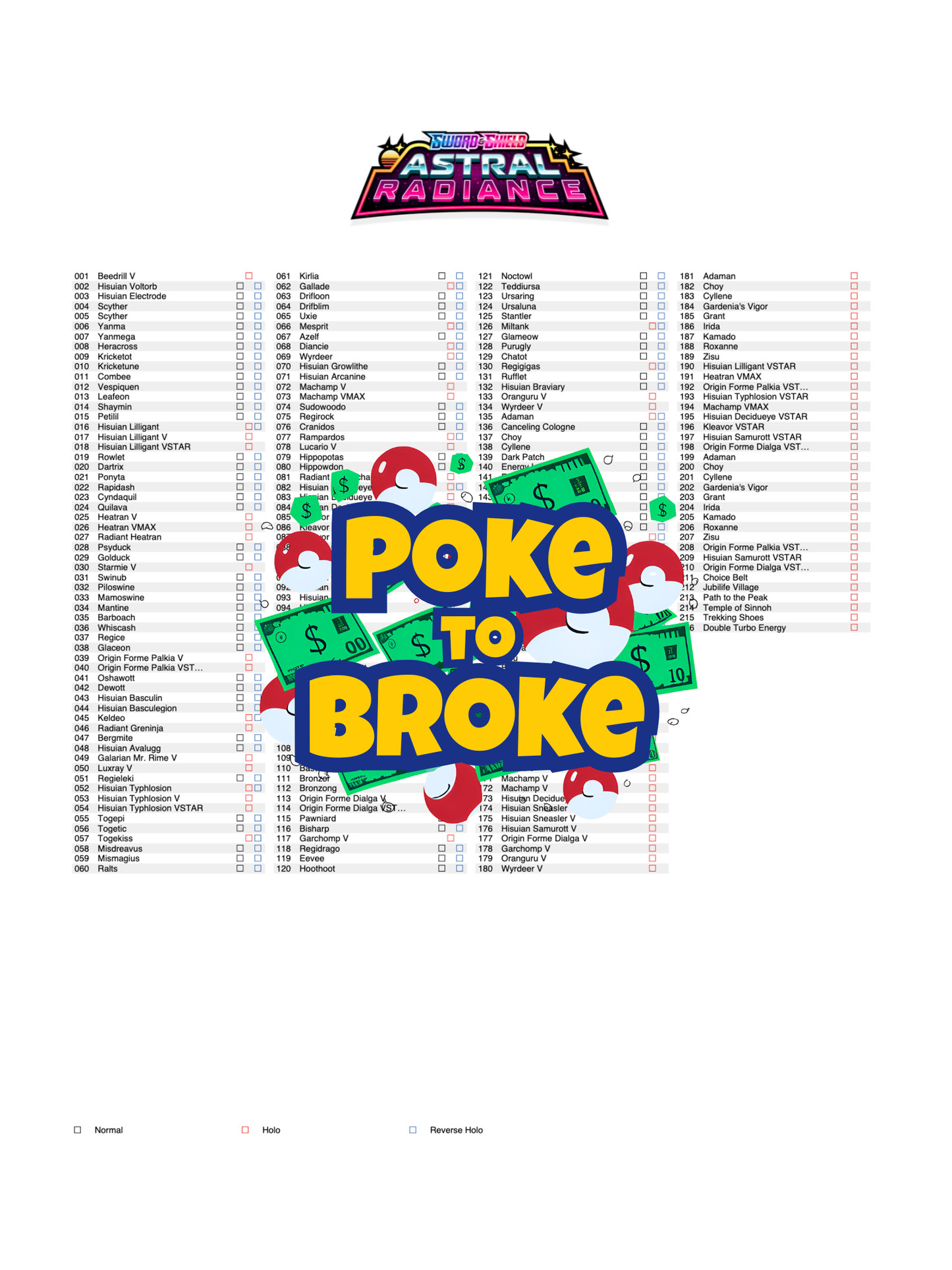 Sword & Shield: Astral Radiance Printable Master and Complete Set Binder Placeholders + Checklist (Digital Download)