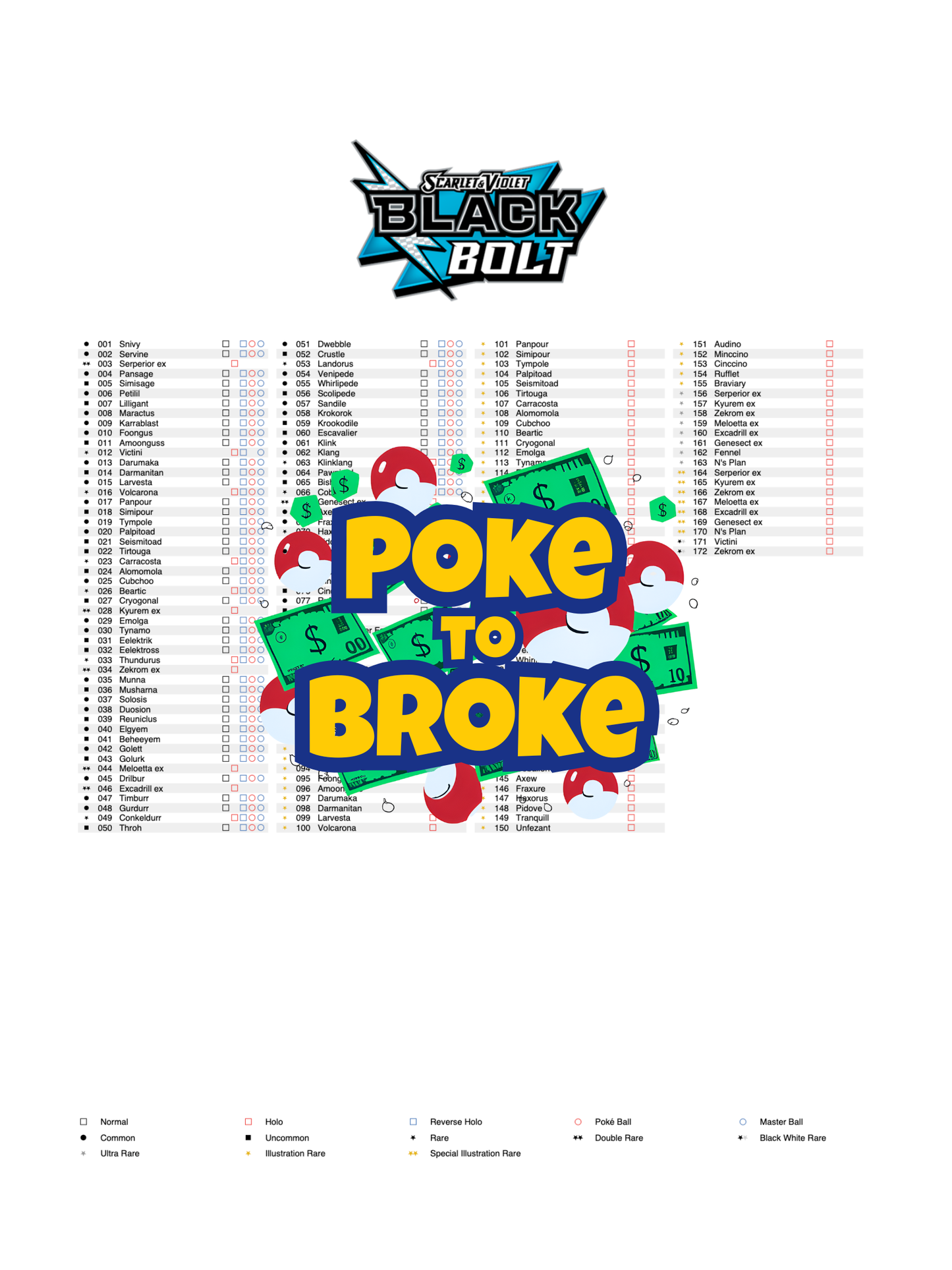 Scarlet & Violet: Black Bolt Printable Master and Complete Set Binder Placeholders + Checklist (Digital Download)