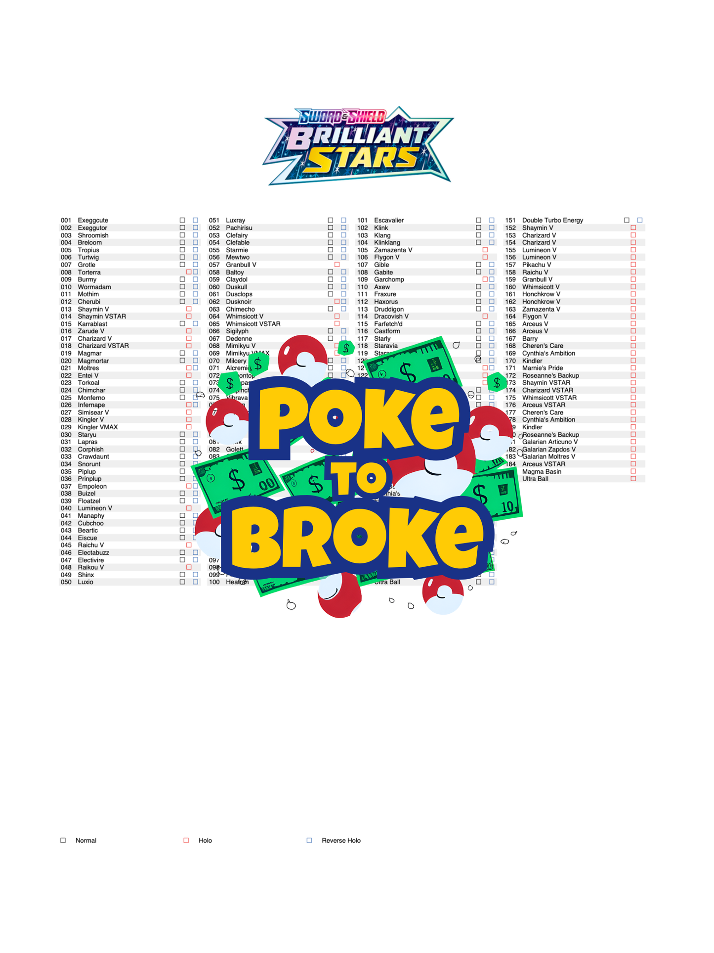 Sword & Shield: Brilliant Stars Printable Master and Complete Set Binder Placeholders + Checklist (Digital Download)