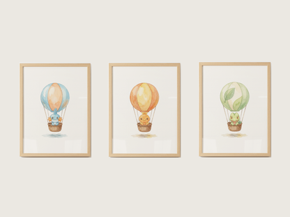 Gen 3 Starters Hot Air Balloon Wall Art, 3 Printable Posters, Treecko Torchic Mudkip, Digital Download