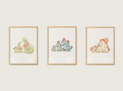 Gen 2 Evolution Line Wall Art Bundle, 3 Printable Posters, Johto Pokemon Nursery Decor, Digital Download