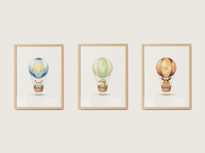 Gen 5 Starters Hot Air Balloon Wall Art, 3 Printable Posters, Snivy Tepig Oshawott, Digital Download