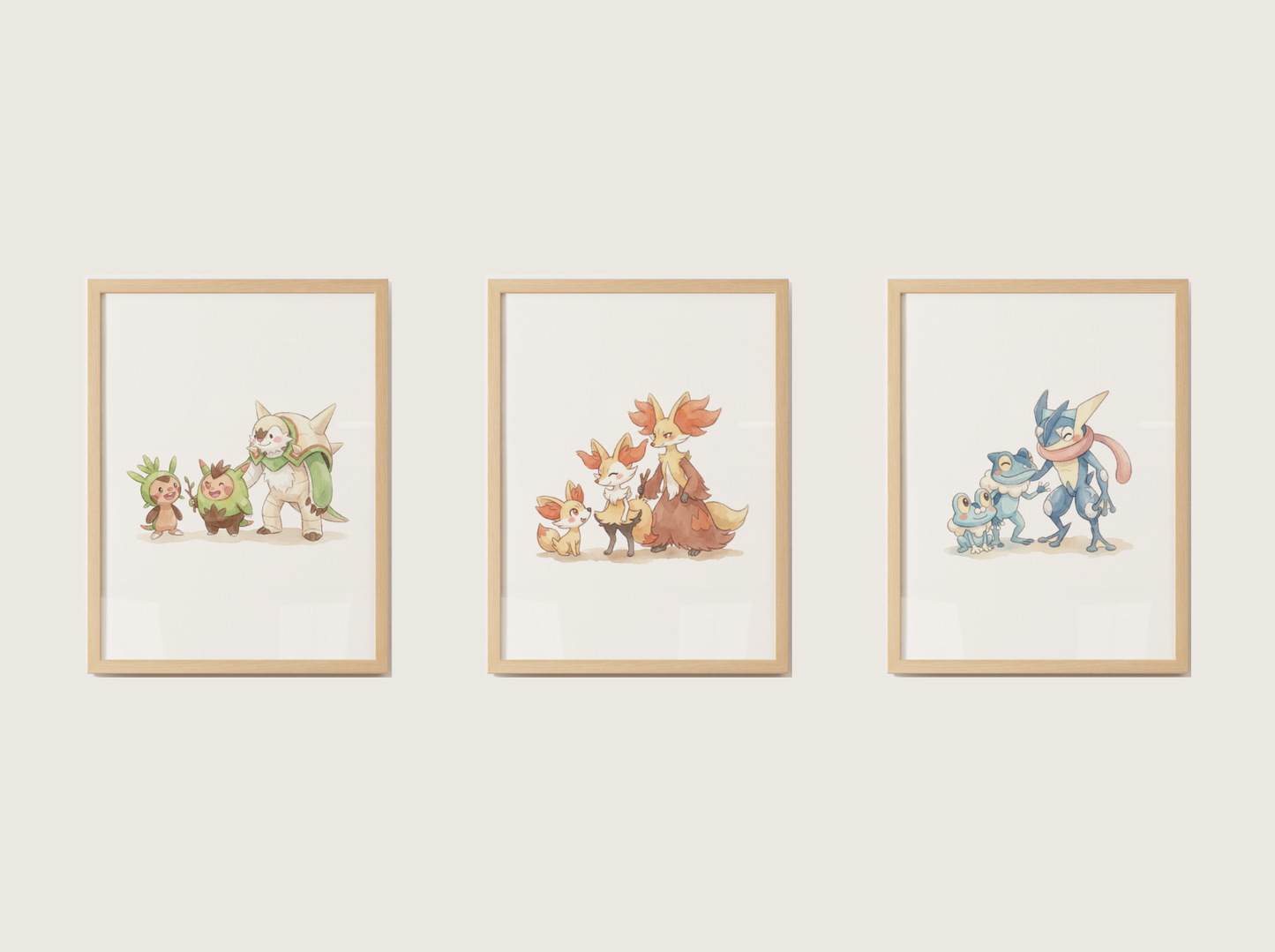 Gen 6 Evolution Line Wall Art Bundle, 3 Printable Posters, Kalos Pokemon Nursery Decor, Digital Download