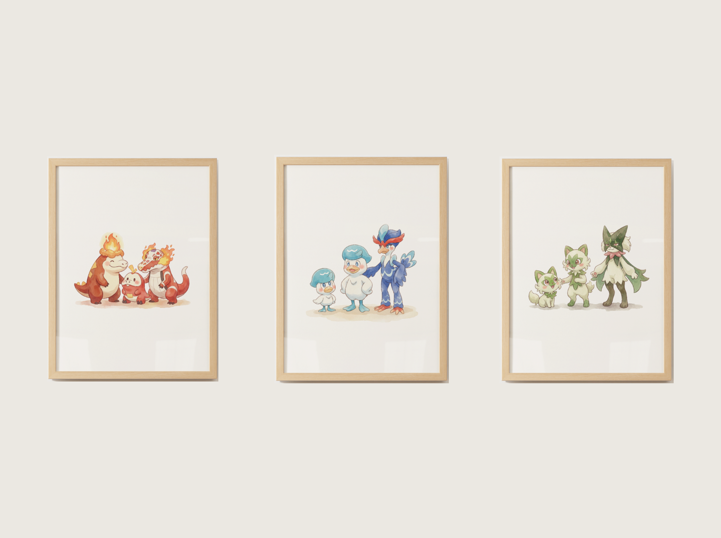 Gen 9 Evolution Line Wall Art Bundle, 3 Printable Posters, Paldea Pokemon Nursery Decor, Digital Download