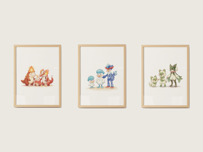 Gen 9 Evolution Line Wall Art Bundle, 3 Printable Posters, Paldea Pokemon Nursery Decor, Digital Download