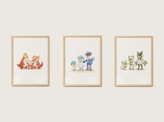 Gen 9 Evolution Line Wall Art Bundle, 3 Printable Posters, Paldea Pokemon Nursery Decor, Digital Download
