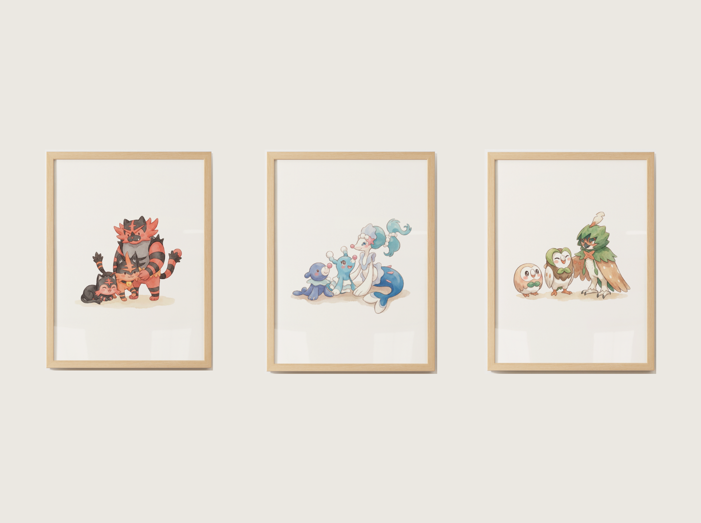 Gen 7 Evolution Line Wall Art Bundle, 3 Printable Posters, Alola Pokemon Nursery Decor, Digital Download