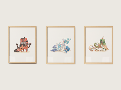 Gen 7 Evolution Line Wall Art Bundle, 3 Printable Posters, Alola Pokemon Nursery Decor, Digital Download