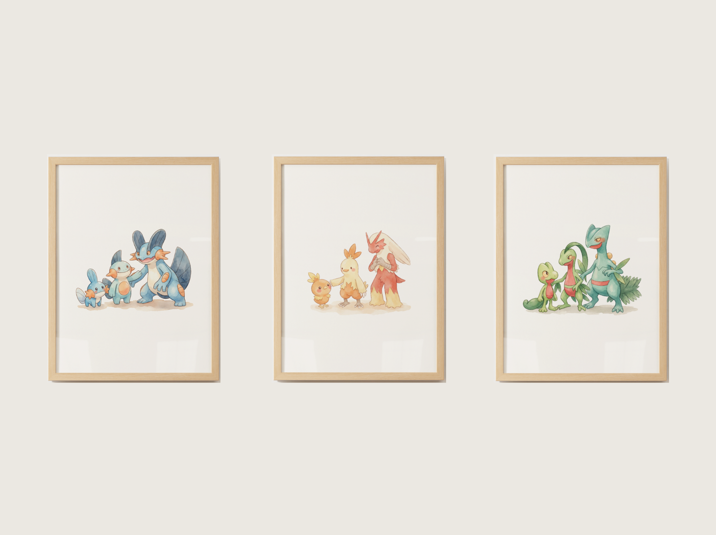 Gen 3 Evolution Line Wall Art Bundle, 3 Printable Posters, Hoenn Pokemon Nursery Decor, Digital Download