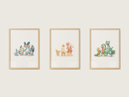 Gen 3 Evolution Line Wall Art Bundle, 3 Printable Posters, Hoenn Pokemon Nursery Decor, Digital Download